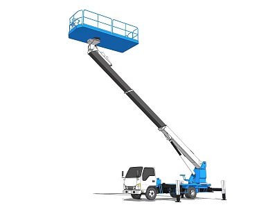 Truck Mounted Aerial Work Utility Vehicle With Extended Boom And Blue Platform 3d model