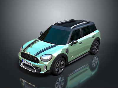 Light Green Modern SUV With Black Roof Rack Stripes And Alloy Wheels 3d model