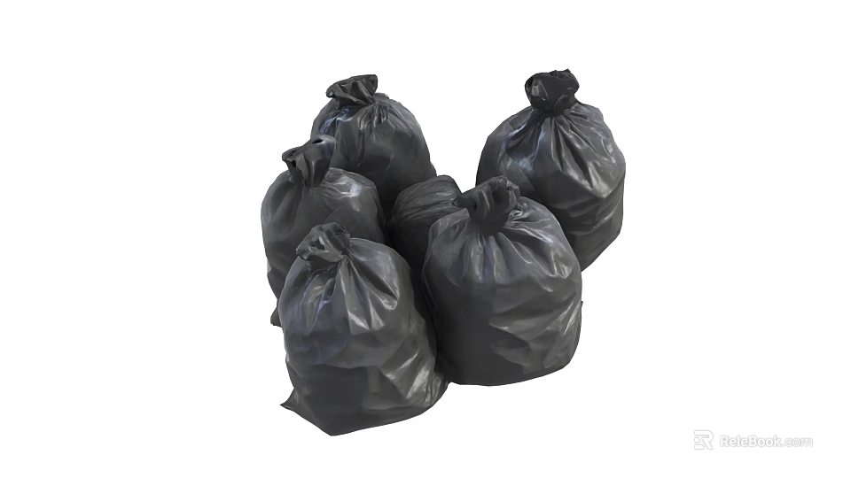 Pile of Black Garbage Bags Ready for Disposal and Collection 3d model 