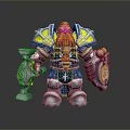 Dwarf Warrior Character With Red Beard Armored Shield Hammer And Yellow Accents