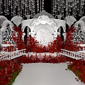 Elegant Banquet Hall Interior With Grand Crystal Chandelier Red Floral Decor And White Columns