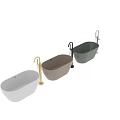 Modern Freestanding White Bathtub With Gold Faucet And Gray Round Ceiling Lights