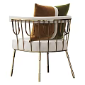 Elegant White Armchair With Gold Metal Frame And Green Brown Decorative Pillows