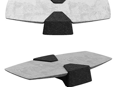 Contemporary Coffee Table With Textured Stone Top And Black Geometric Base 3d model