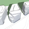 Modern Office Building With Glass Curtain Wall Green Roof And Lawn Area With Pedestrians