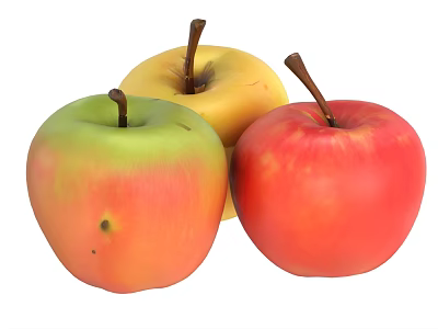 Fresh Ripe Apples in Red Yellow and Green Colors on White Background 3d model