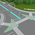 Municipal Road Intersection With Green Median Strips Zebra Crossings Street Lamps And Greenery