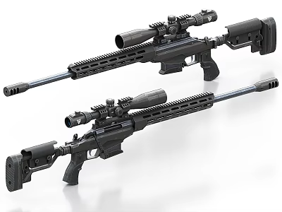 Two Black Sniper Rifles With Scopes And Long Barrels For Precision Shooting 3d model