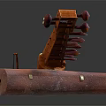 Musical Instruments and Art Supplies with Vintage Wooden String Instrument Leather Case and Brush