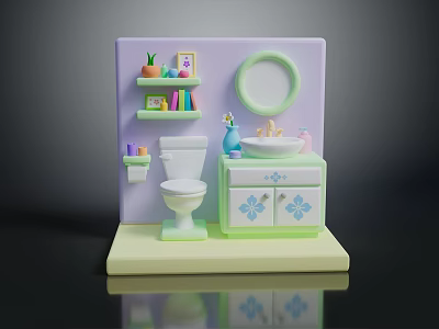 Miniature Bathroom Interior With Toilet Vanity Mirror Shelf And Decor Items 3d model
