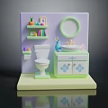 Miniature Bathroom Interior With Toilet Vanity Mirror Shelf And Decor Items