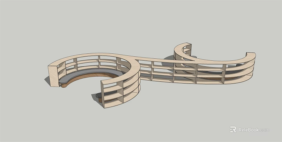 Modern Curved Bookcase With Open Multiple Shelves And Unique Spacious Structure 3d model