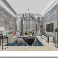 Elegant Modern Living and Dining Room Interior With Chandelier Dining Table and Decorative Paintings