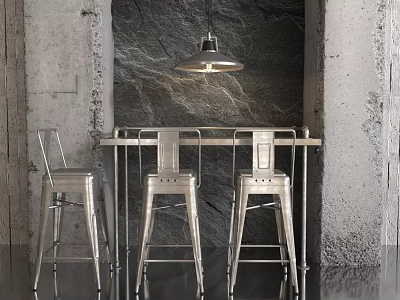 Industrial Style High Stool Bar Chair Iron Stool Stainless Steel Bar Stool Backrest Chair Water Pipe Table Broken Concrete Pillar Syrian Style 3d model