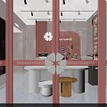 Pink Themed Store Interior With Cloud Pendant Lights Pink Chairs And Display Counters 3d model