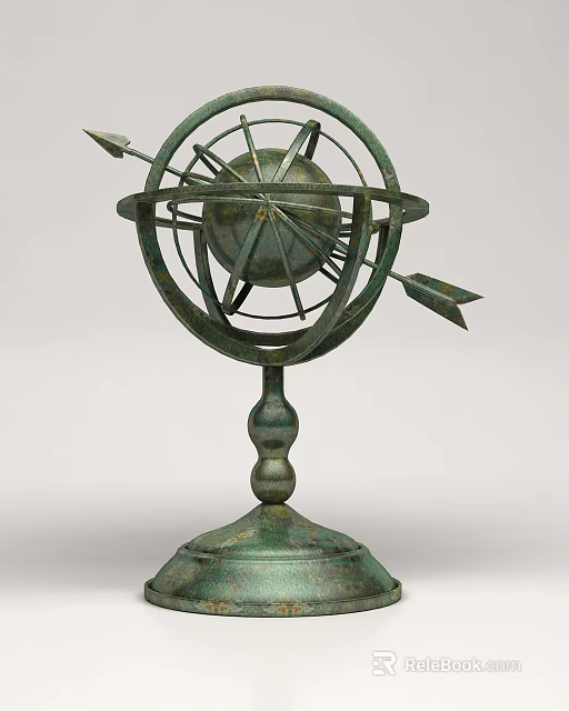 Vintage Metal Globe Ornamental Decor Set With Classic Base And Arrow Accents 3d model 