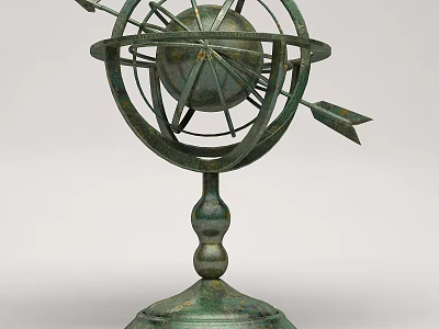 Vintage Metal Globe Ornamental Decor Set With Classic Base And Arrow Accents 3d model