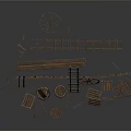 Rustic Wooden Rural Decorative Components With Fence Ladder Barrels Wagon Wheel And Crates