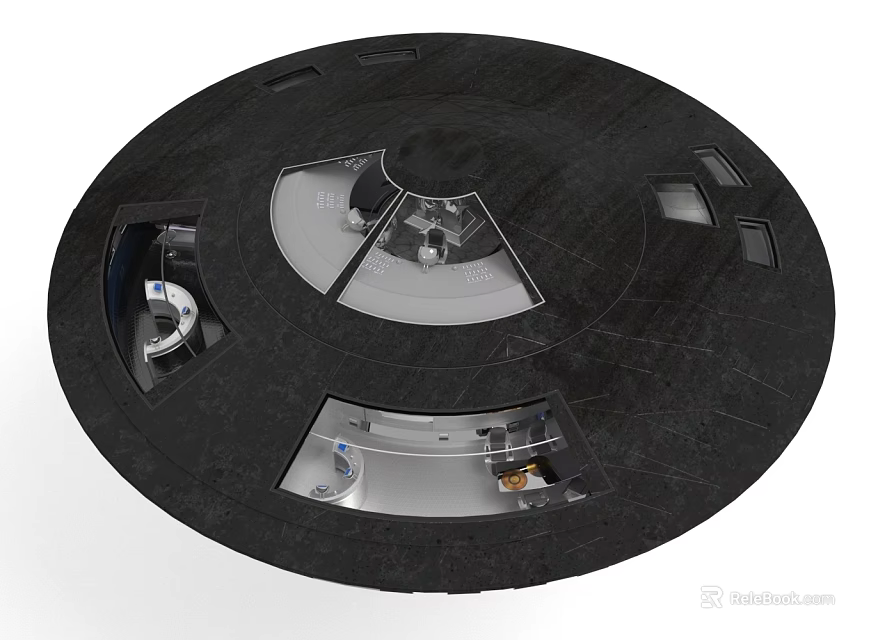Circular Black Device Design With Transparent Middle Section And Internal Metallic Components 3d model 