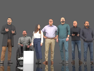 Diverse Group of People Standing and Sitting Together in Studio With Casual and Formal Attires 3d model