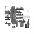 Modern Bathroom Accessories Including Towel Racks Bathrobe Folded Towels Toiletries Mirror And Slippers