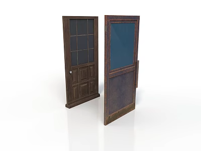 Vintage Wooden Doors With Glass Panels And Dark Wooden Finish 3d model