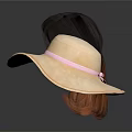 Three Different Colored Wigs and Wide Brim Straw Hat for Daily Use