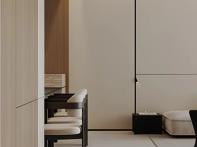 Modern Minimalist Entryway Hallway Design With Wooden Bench Neutral Tone Side Table And Wall Light 3d model