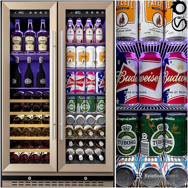 Commercial Beverage Cooler Equipment With LED Lighting Multiple Shelves And Assorted Drinks 3d model 