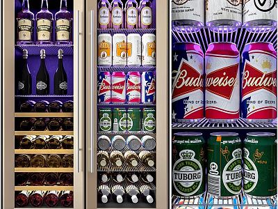 Commercial Beverage Cooler Equipment With LED Lighting Multiple Shelves And Assorted Drinks 3d model
