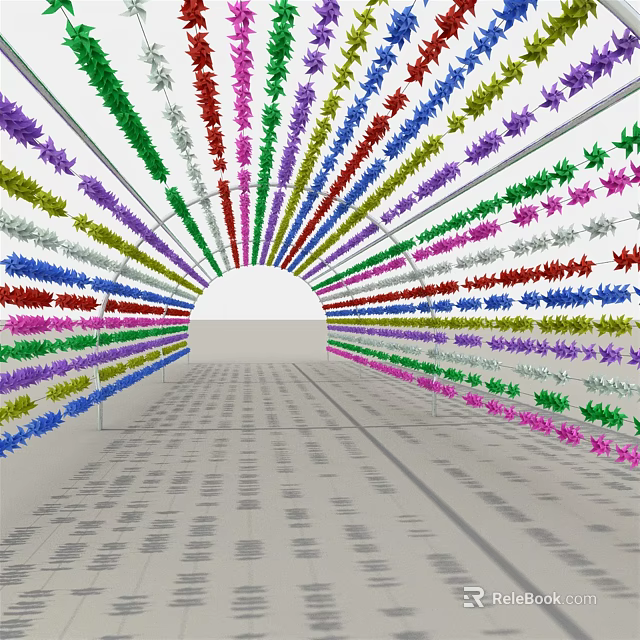 Colorful Star Decorated Pergola With Arched Structure And Tiled Floor 3d model 
