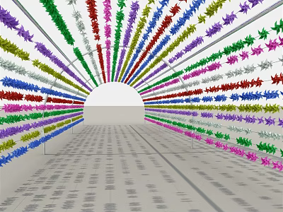 Colorful Star Decorated Pergola With Arched Structure And Tiled Floor 3d model