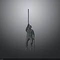 Military Style Figure Model Standing With Helmet Raised Long Pole And Short Stick