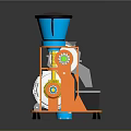 Electric Household Appliance With Orange Base Blue Funnel Transparent Parts And Blue Cup