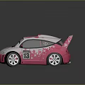 Cartoon Pink And White Race Car With Floral Patterns Number 13 Big Eyes Rear Spoiler