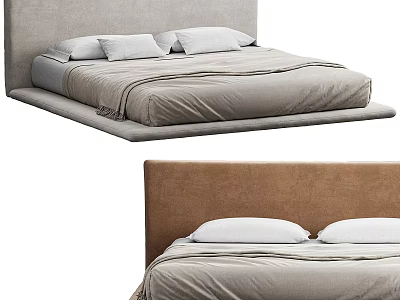 Modern Double Bed With Gray Brown Headboard White Pillows And Gray Bedspread 3d model