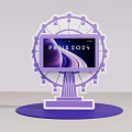 Paris 2024 Themed Ferris Wheel Shaped Purple Display With Screen And Base