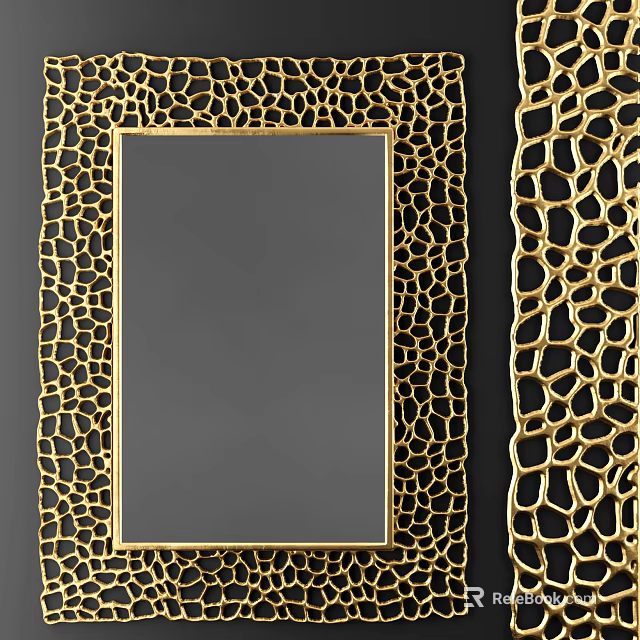 Luxurious Golden Framed Mirror With Intricate Openwork Design For Home Decor 3d model 