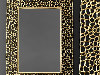 Luxurious Golden Framed Mirror With Intricate Openwork Design For Home Decor 3d model