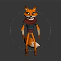 Anthropomorphic Fox 3D Character With Red Scarf Blue Shirt Bandaged Arms Standing Pose