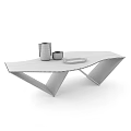 Modern Glass Coffee Table For Living Room With Wavy Top Decorative Cups Metal Basket