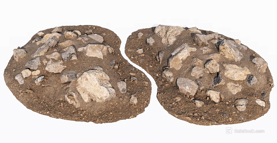 Natural Stone And Wood Elements On Earthy Ground Surface Texture 3d model