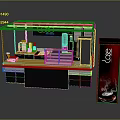 Stylish Cafe Counter With Black Frame Orange Top Coffee Machine Cups And Red Sign