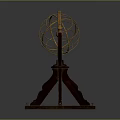 Vintage Brass Armillary Sphere With Wooden Tripod Base And Metal Frame
