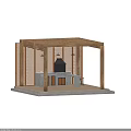 Wooden Garden Pavilion With Open Design Louvered Walls Outdoor Kitchen Counter And Seating Area