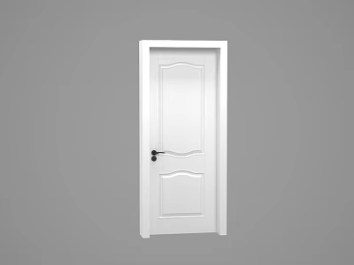 White Classic Entrance Door Design with Simple Decorative Panels Black Metal Handle and Frame 3d model