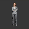 Professional Woman in Gray Suit Standing with Arms Crossed Against Gray Background