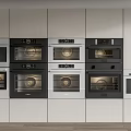 Built In Kitchen Appliances With Multiple Ovens And Microwaves In White Cabinets