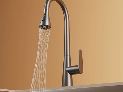 Modern Metallic Faucet With Gentle Water Flow And Sleek Curved Handle Design 3d model