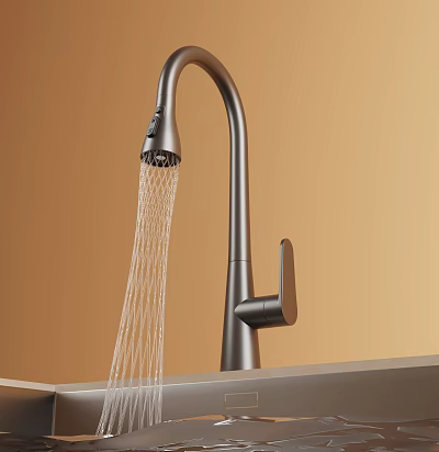 Modern Metallic Faucet With Gentle Water Flow And Sleek Curved Handle Design 3d model
